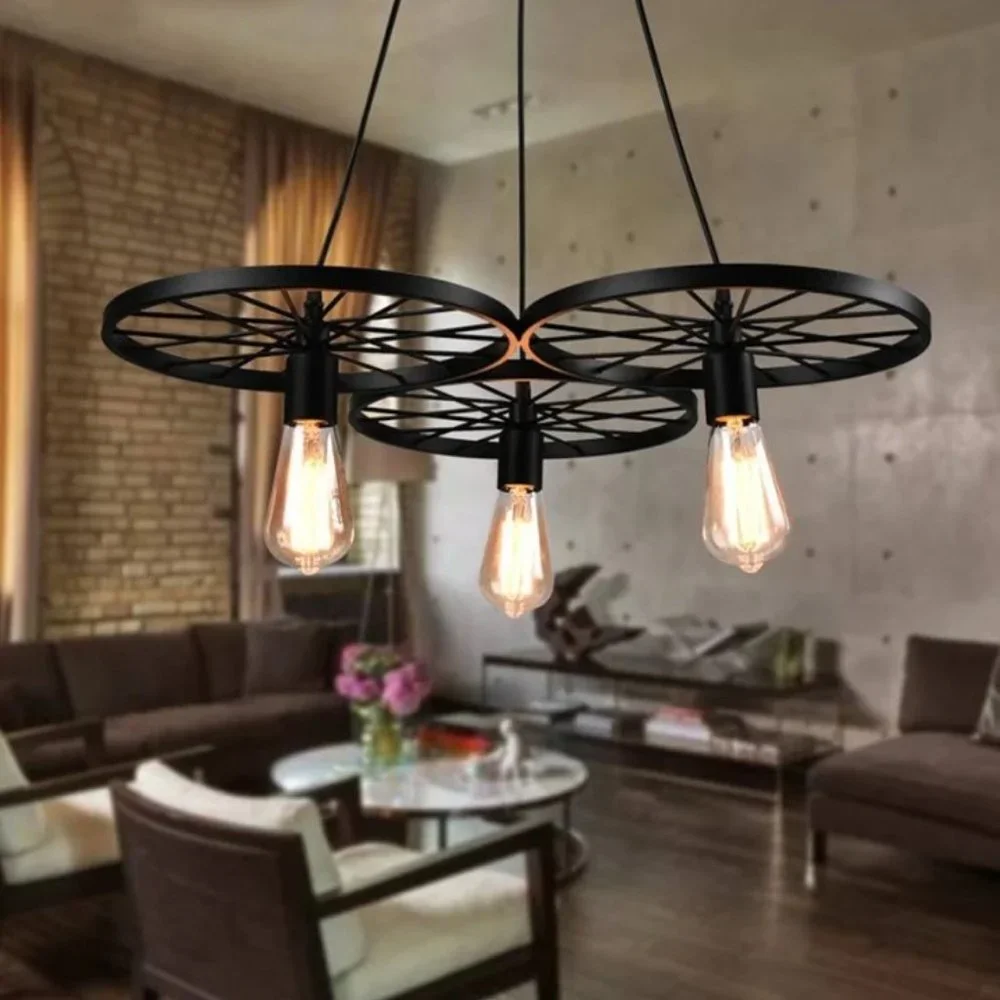 Rustic 3 Bulb Wagon Wheel Chandelier Distressed Bronze Finish Home Business